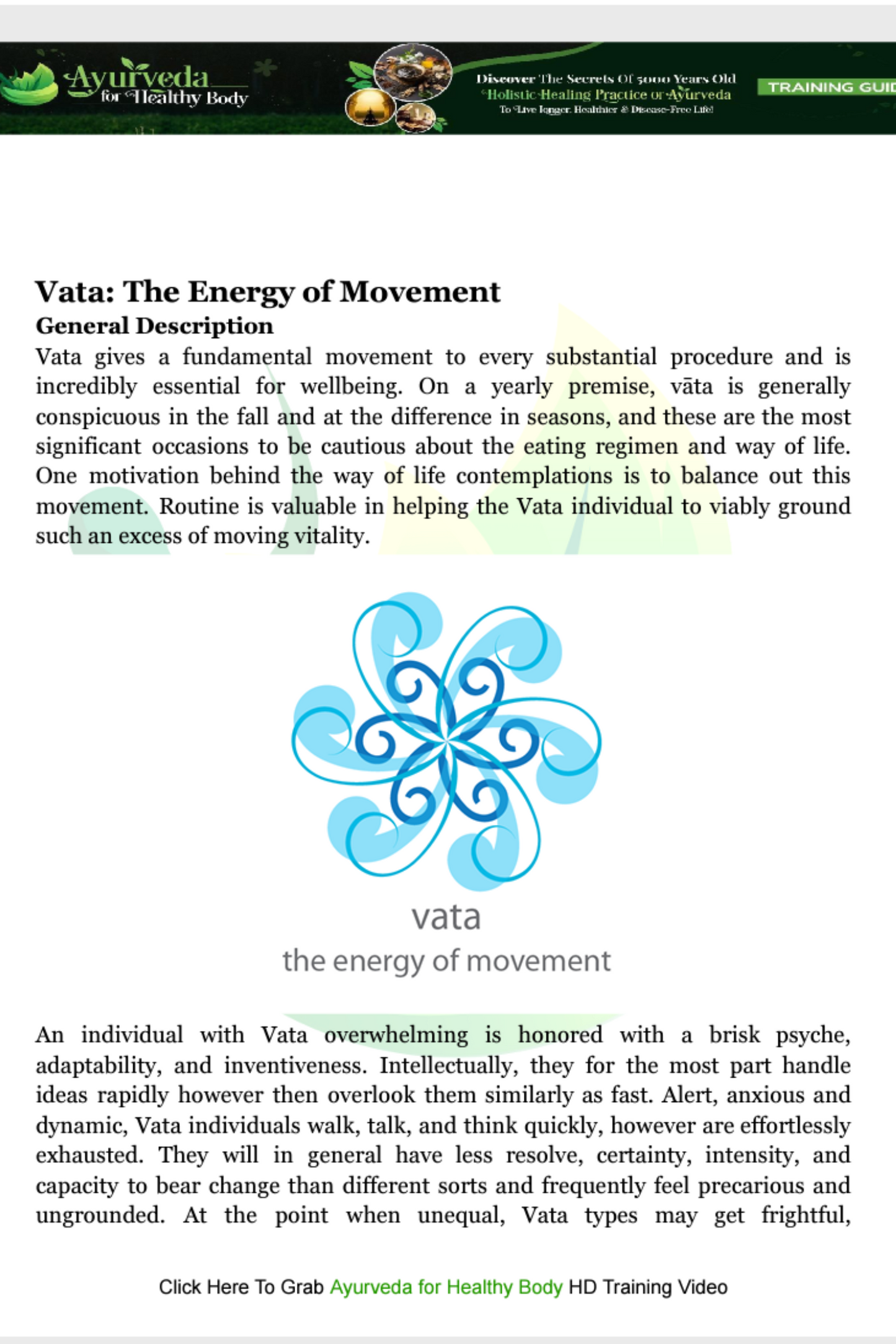 Ayurveda Basics Training Class