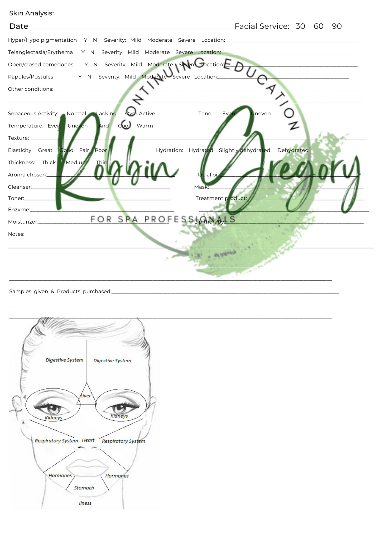 Editable Facial Intake Form w/ Analysis & Service Add-ons